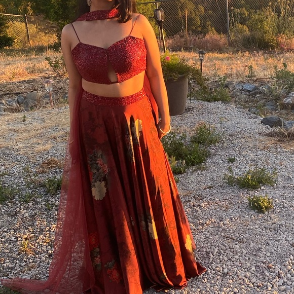 Beautiful red lehenga with red sequin blouse - Picture 7 of 10